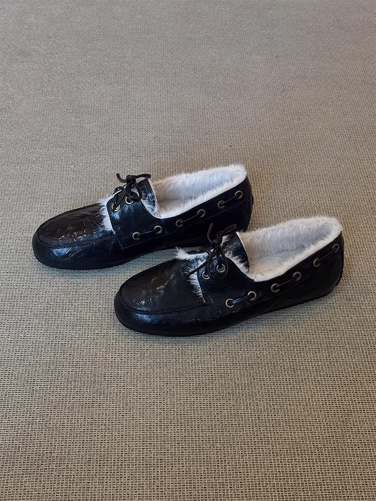 Phiên bản da cừu ~ Giày lười buộc dây nhẹ, giản dị, thoải mái, đế mềm dành cho nữ, da thật, thời trang cổ điển, giày da nhỏ kiểu slip-on