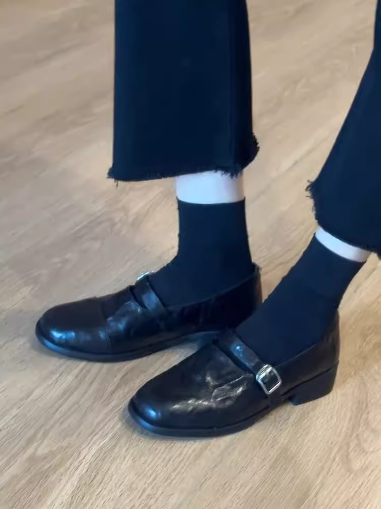 Phiên bản da cừu ~ Giày lười da thật kiểu cổ điển dành cho nữ, mùa thu đông, giày da nhỏ đa năng có gót thấp để đi làm