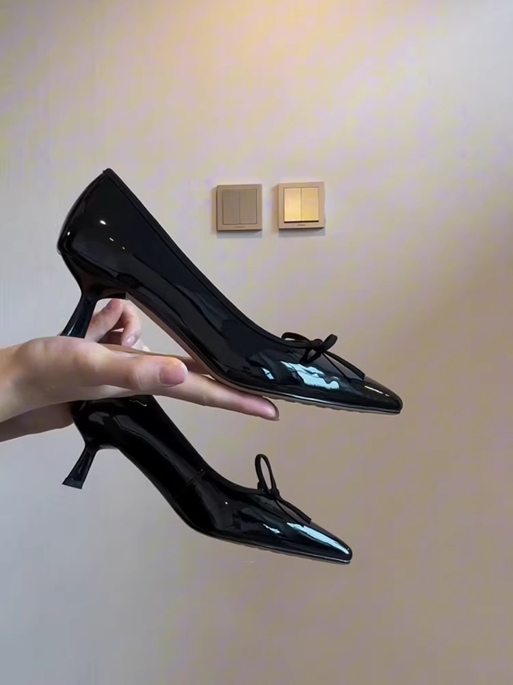 Phiên bản da cừu ~ Giày cao gót nông kiểu Pháp dành cho nữ, giày đế bằng bằng da sáng chế, giày công sở đa năng, chuyên nghiệp