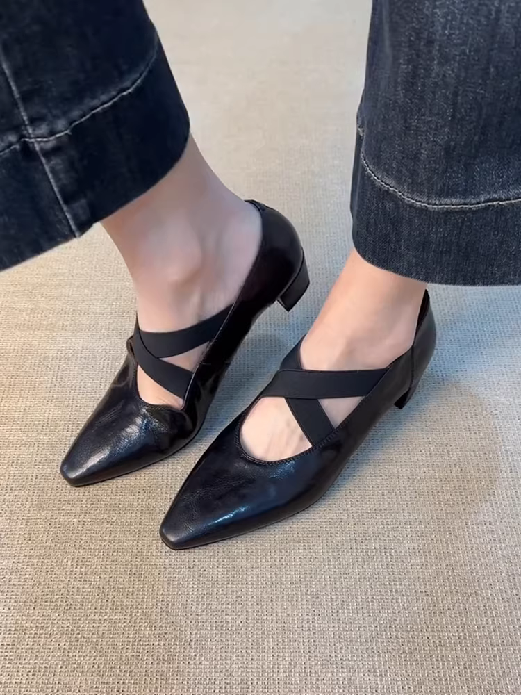 Phiên bản da cừu ~ Giày Mary Jane có dây đeo chéo cổ điển dành cho nữ, giày da thật có miệng nông, giày cổ điển đi làm