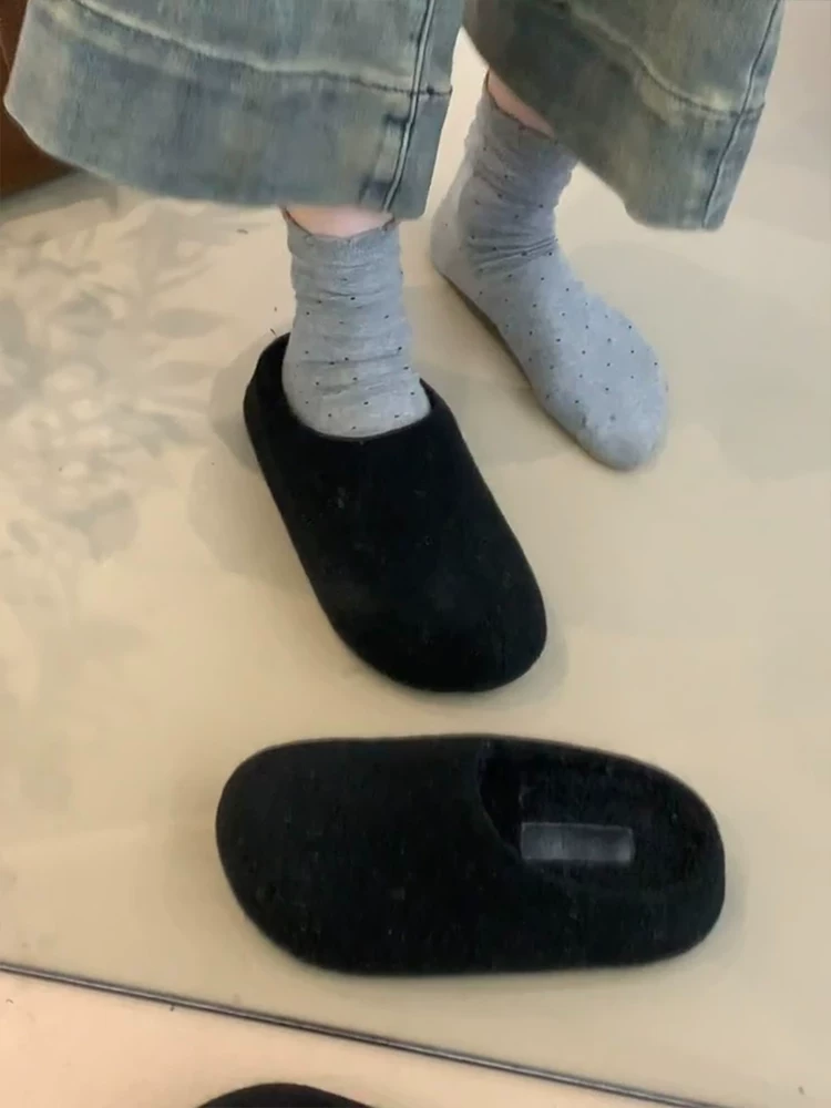 Phiên bản da cừu ~ Áo khoác ngoài mùa thu đông có lông nhung Giày Birkenstock dành cho nữ, giày nửa mules kiểu cổ điển, giày mũi kín, giày cotton đơn giản.