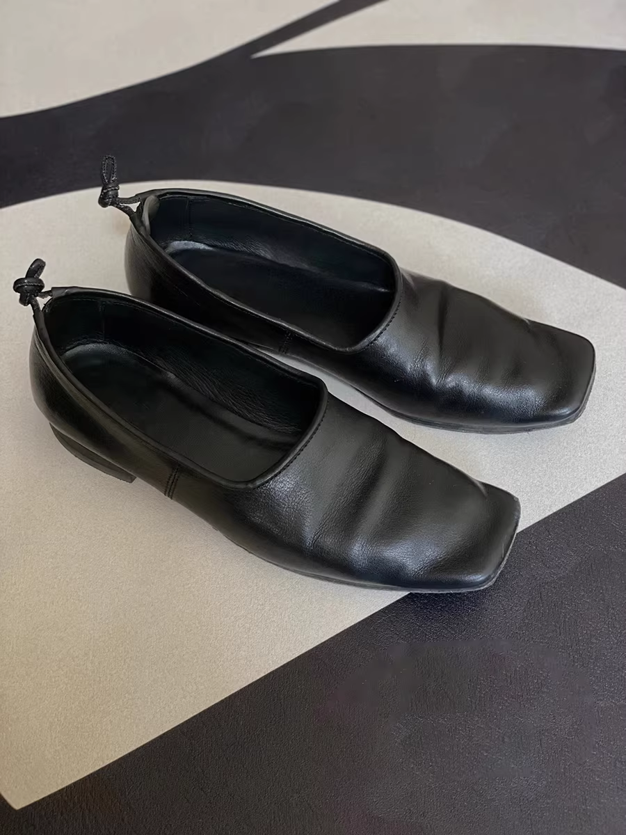 Phiên bản da cừu ~ giày lười da thật kiểu retro dành cho nữ phong cách Anh quốc giày da nhỏ mũi vuông giày đế bằng