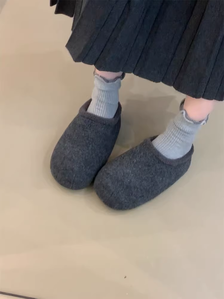 Phiên bản da cừu ~ Giày Birkenstock đế dày lông thú thời trang mùa thu đông dành cho nữ, giày lười kiểu lười đi kèm lông cừu để mặc ngoài trời, giày mũi kín đa năng.