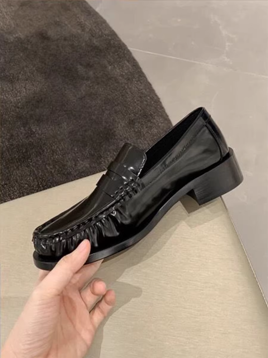 Giày lười mũi tròn kiểu Anh cổ điển bằng da cừu dành cho nữ giày đế bằng da thật kiểu cổ điển