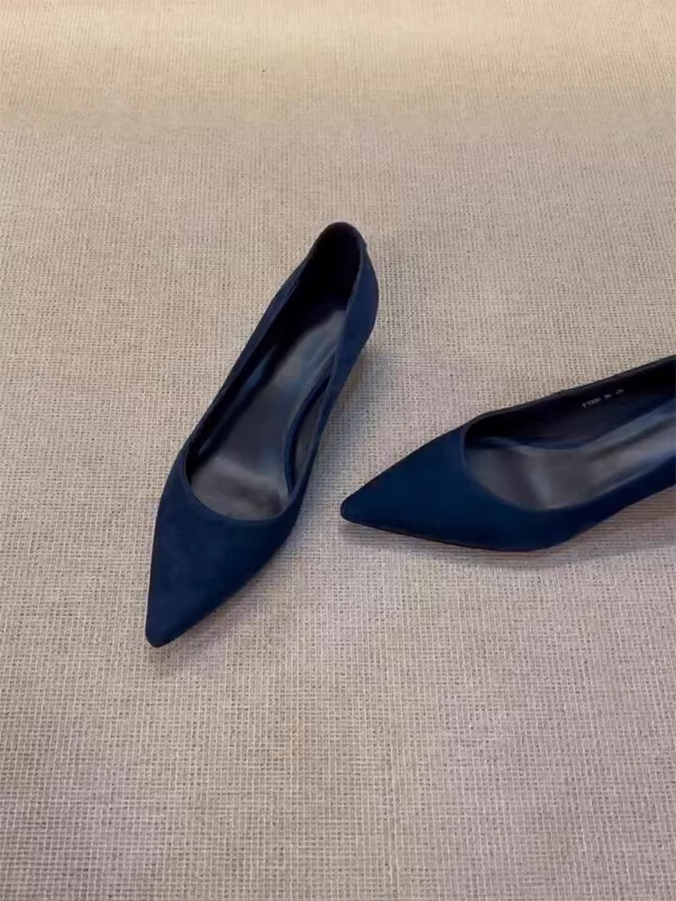 Phiên bản da cừu ~ Giày công sở mũi nhọn thanh lịch cao cấp dành cho nữ, giày cao gót da lộn kiểu cổ điển, chất liệu da thật