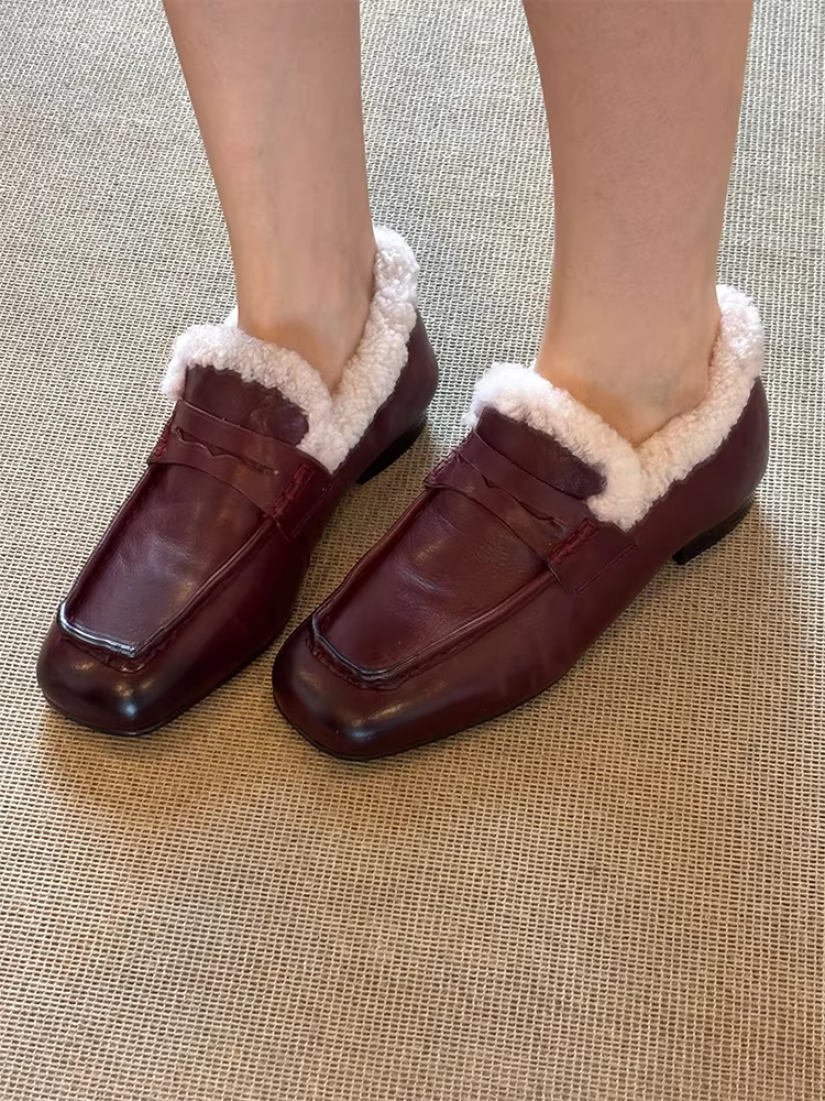 Phiên bản da bò ~ Giày lười kiểu dáng lười biếng, nhẹ, cổ điển, ấm áp dành cho nữ, thích hợp đi làm, đa năng, giày lười thời trang.