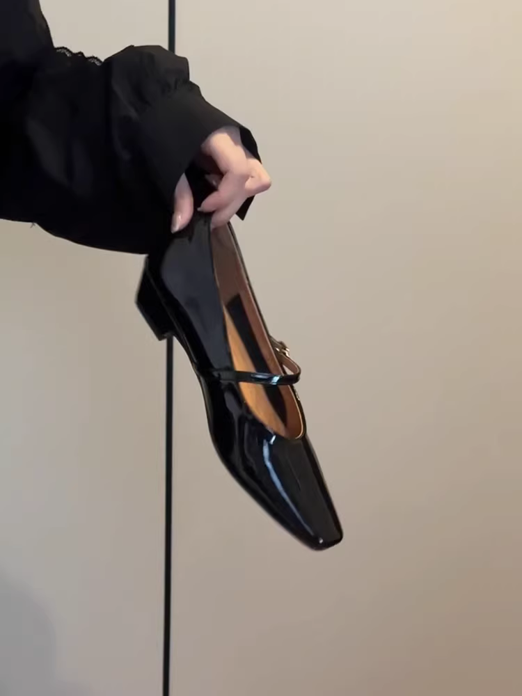 Phiên bản da cừu ~ Giày Mary Jane đế dày bằng da sáng chế kiểu Pháp dành cho nữ, giày đi làm mũi vuông đa năng, thanh lịch, đơn giản