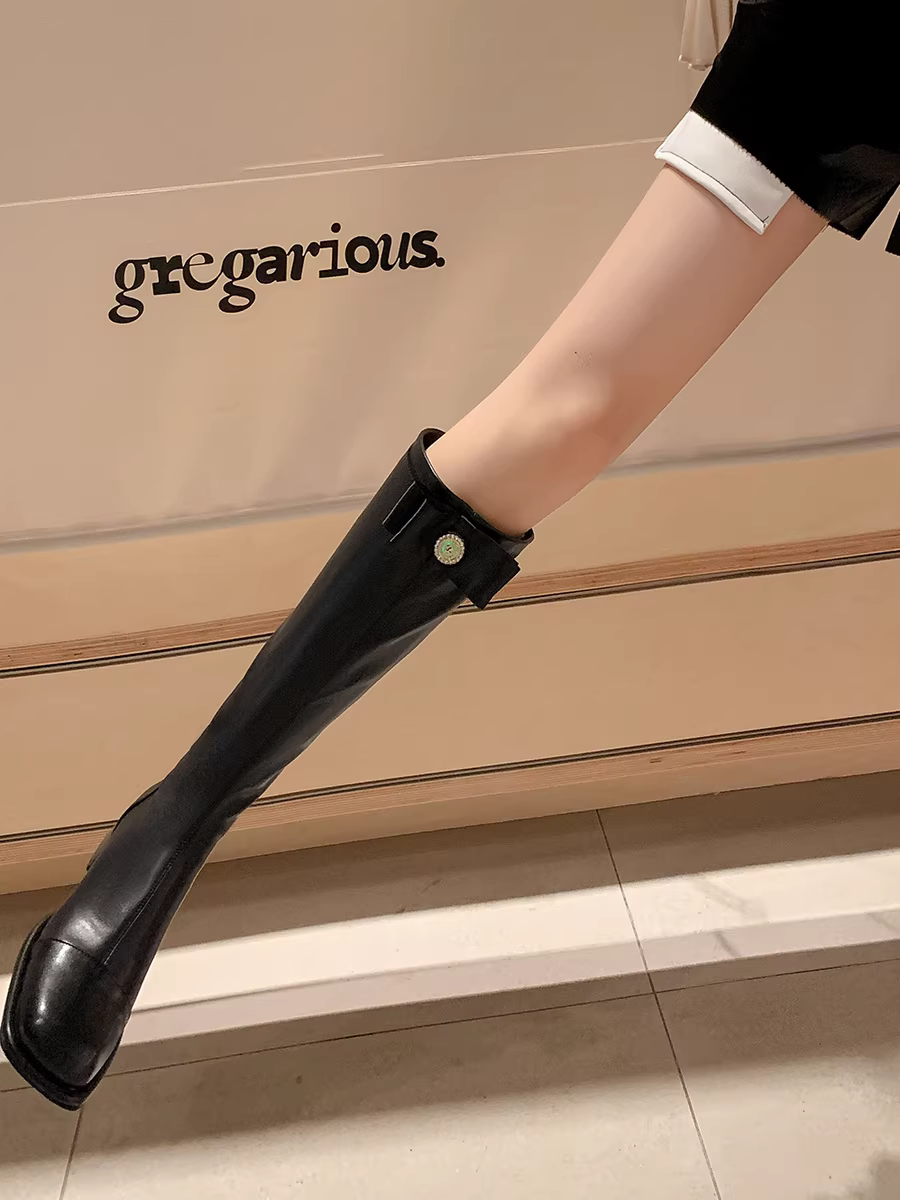 Bốt nữ cao quá đầu gối, bốt cưỡi ngựa thon gọn co giãn cao, kiểu mới 2025, bốt dài màu trắng da thật nơ buộc