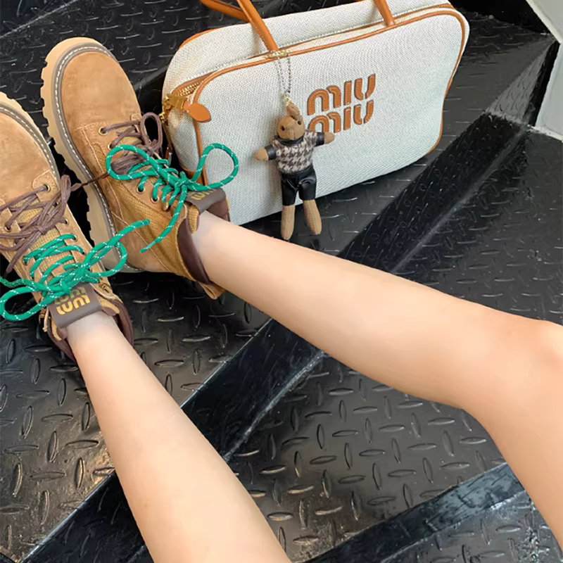 Giày bốt ngắn da bò kiểu Anh có dây buộc đôi, mũi tròn, đế dày, giày bốt Martin cổ điển dành cho nữ, giày đi bộ đường dài ngoài trời bằng da thật