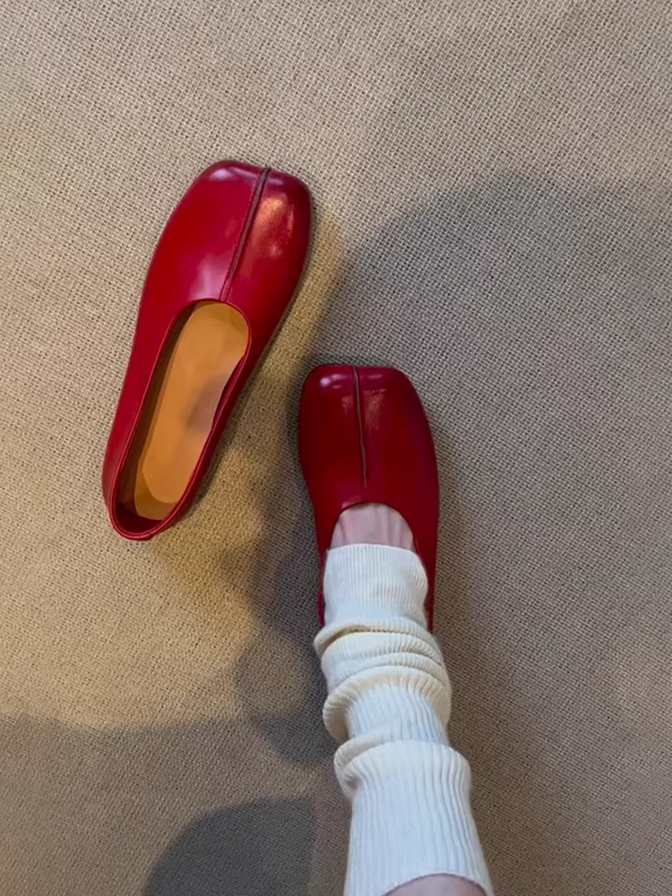 Phiên bản da cừu ~ Giày lười kiểu tối giản dành cho nữ, giày đế bằng đa năng kiểu cổ điển mũi vuông bằng da thật với thiết kế tinh tế, giày ba lê.