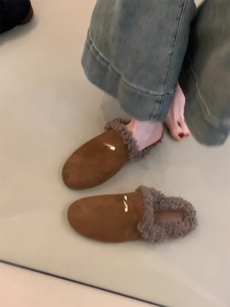 Phiên bản da cừu ~ Giày Birkenstock kiểu lười dành cho nữ, kiểu dáng mới bằng da lộn cổ điển, giày lông ấm áp và thời trang mùa thu đông