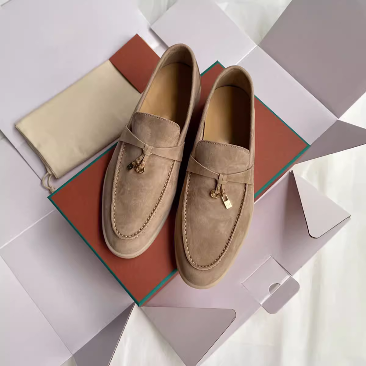 Phiên bản da cừu ~ Giày lười có khóa cổ điển bằng da thật dành cho nữ, giày lười kiểu Anh, giày lười đa năng.