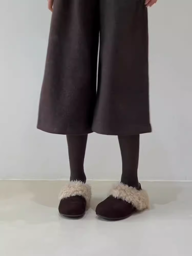 Phiên bản da cừu ~ Giày Birkenstock đa năng có thể mang hai chiều dành cho nữ, giày lười da lộn đa năng kiểu cổ điển có lót lông cừu ấm áp