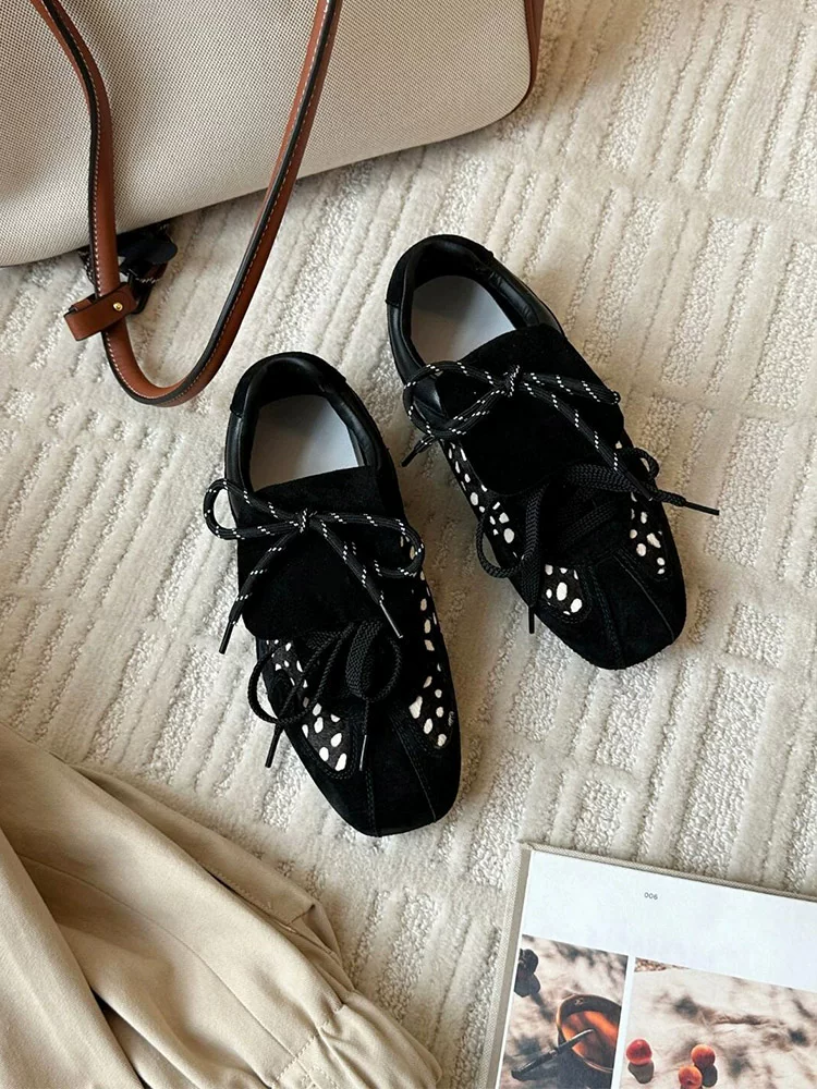 Phiên bản da cừu ~ Giày tập luyện Đức in họa tiết da báo phổ biến dành cho nữ, giày thể thao đế bằng phong cách retro tăng chiều cao, kiểu dáng thời trang.