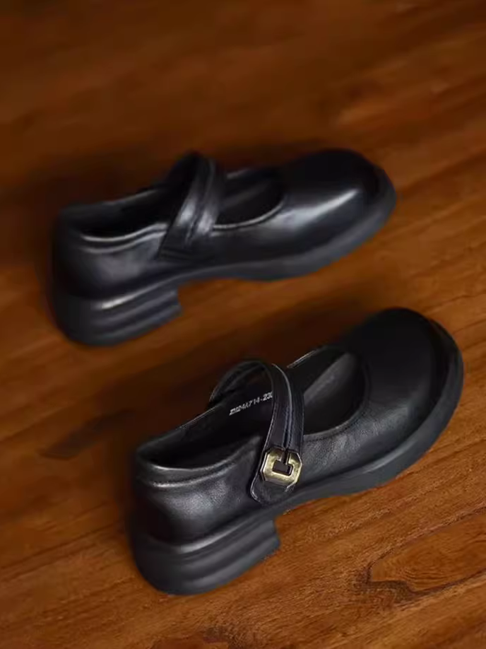 Phiên bản da cừu ~ Giày Mary Jane da thật nông dành cho nữ, giày đơn mũi tròn cổ điển mùa thu, giày da nhỏ kiểu đồng phục JK kiểu Anh