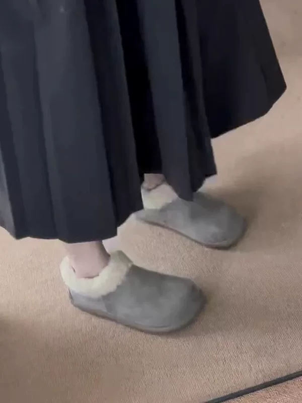 Phiên bản da cừu ~ Giày Birkenstock có lót lông cừu mùa đông, che phủ hoàn toàn, dành cho nữ, kiểu dáng đơn giản, dễ mang, giày đế bằng bằng vải len cotton thoải mái, mũi tròn