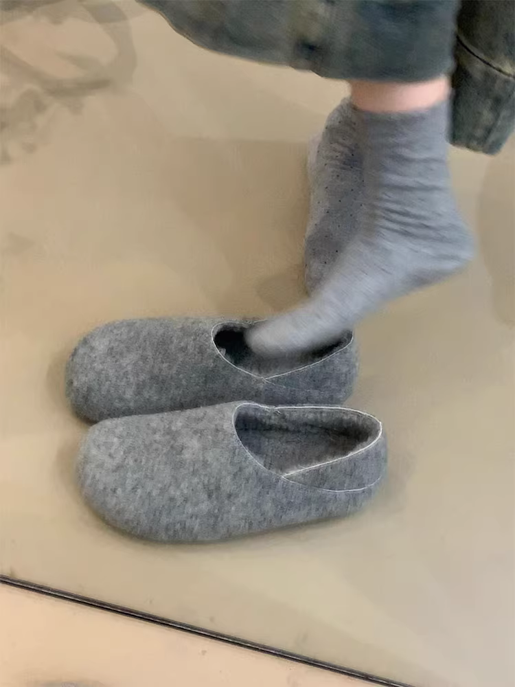 Phiên bản da bò ~ Giày lười nữ kiểu Birkenstock ấm áp, có thể mang hai chiều, lót toàn bộ bằng cotton, giày lông mềm thoải mái kiểu cổ điển.