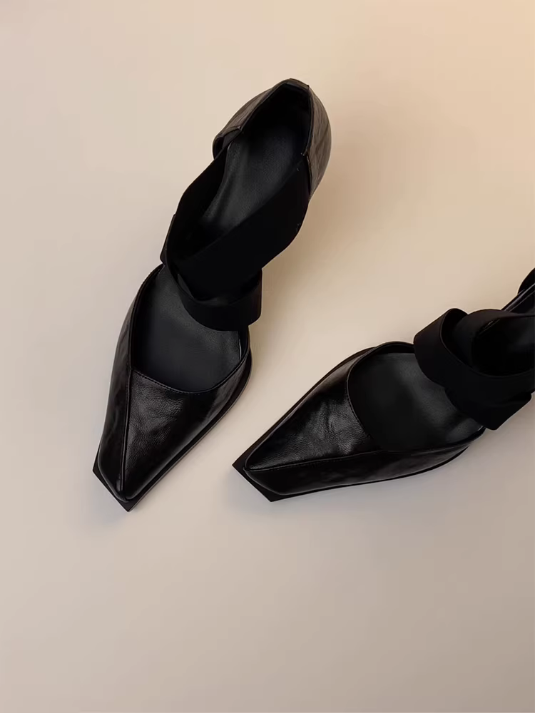 Phiên bản da cừu ~ Giày cao gót mũi vuông thanh lịch dành cho nữ, phong cách văn học cổ điển, da thật, giày Mary Jane quai ngang thoải mái