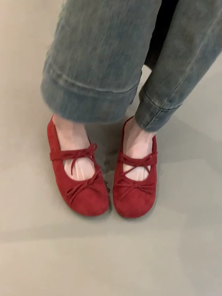 Phiên bản da cừu ~ Giày Mary Jane nhẹ nhàng, phong cách tiên nữ, khí chất nhẹ nhàng dành cho nữ với nơ, mũi tròn, da thật, giày đế bằng
