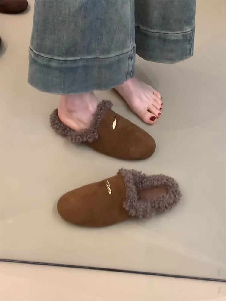 Phiên bản da cừu ~ Giày Birkenstock kiểu lười dành cho nữ, kiểu dáng mới bằng da lộn cổ điển, giày lông ấm áp và thời trang mùa thu đông