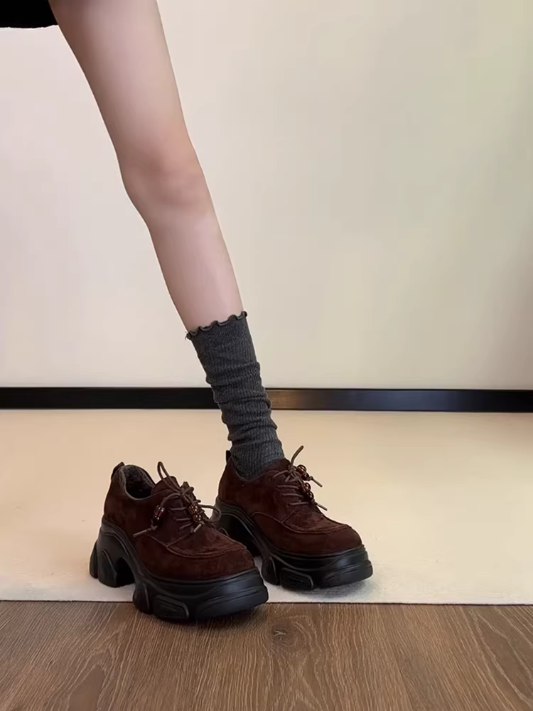 Phiên bản da cừu ~ Giày đế dày cỡ nhỏ có mũi giày sâu, mũi tròn, kiểu cổ điển, đa năng, thích hợp đi làm dành cho nữ.