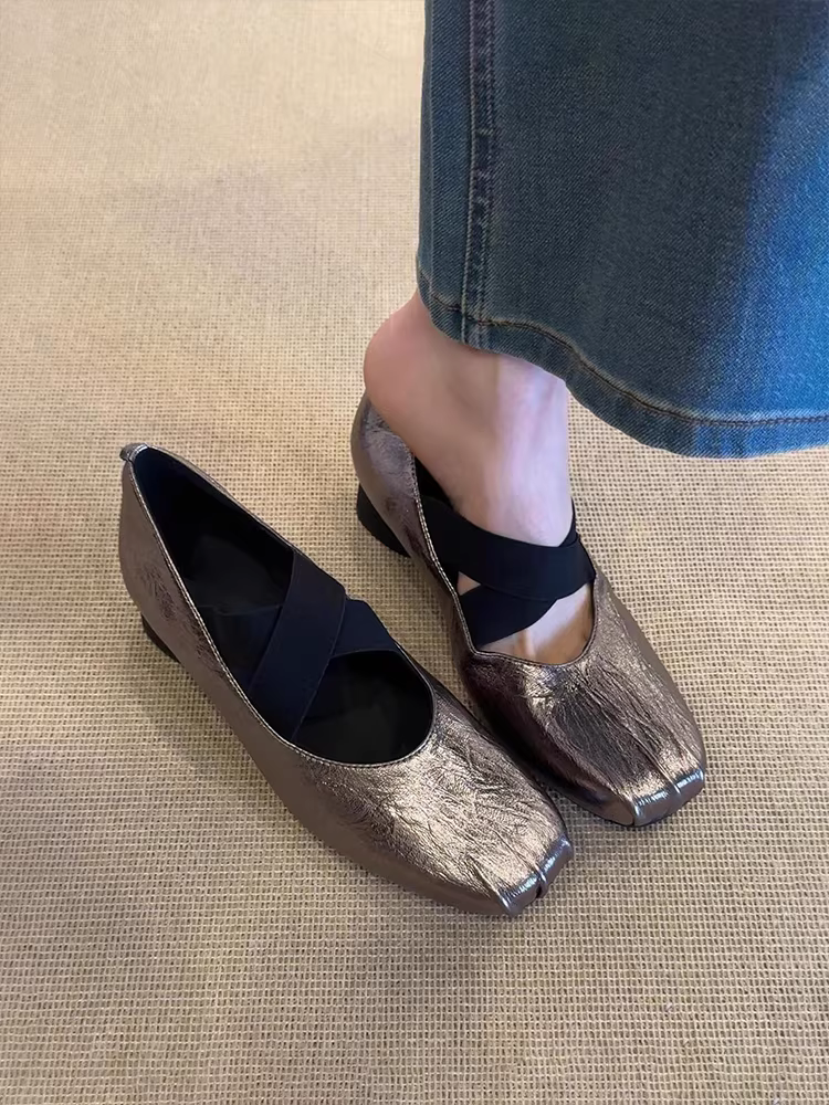 Phiên bản da cừu ~ Giày ba lê đế thấp mũi vuông có quai ngang dành cho nữ, giày Mary Jane da thật kiểu dáng cổ điển, đa năng