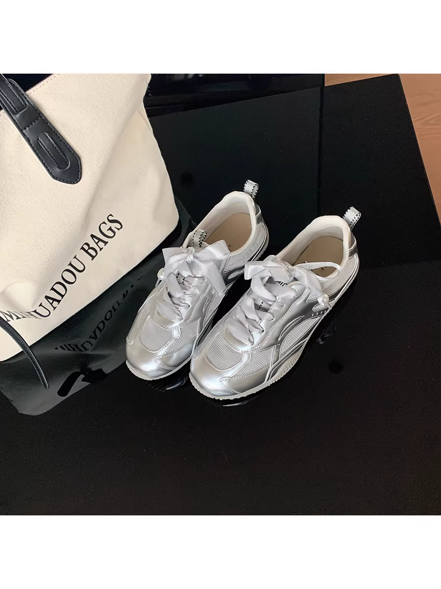 Phiên bản da bò ~ Giày thể thao thông thường có dây buộc bằng lưới thoáng khí kiểu múa ba lê dành cho nữ, giày tập luyện đế bằng mùa hè của Đức, giày trắng