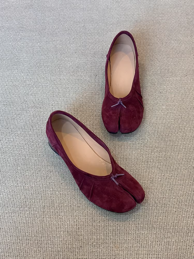 Phiên bản da cừu ~ Giày đơn nhỏ cao cấp thời trang Pháp dành cho nữ, kiểu dáng ballet, kiểu lười, gót dày, da thật, mũi chia ngón.