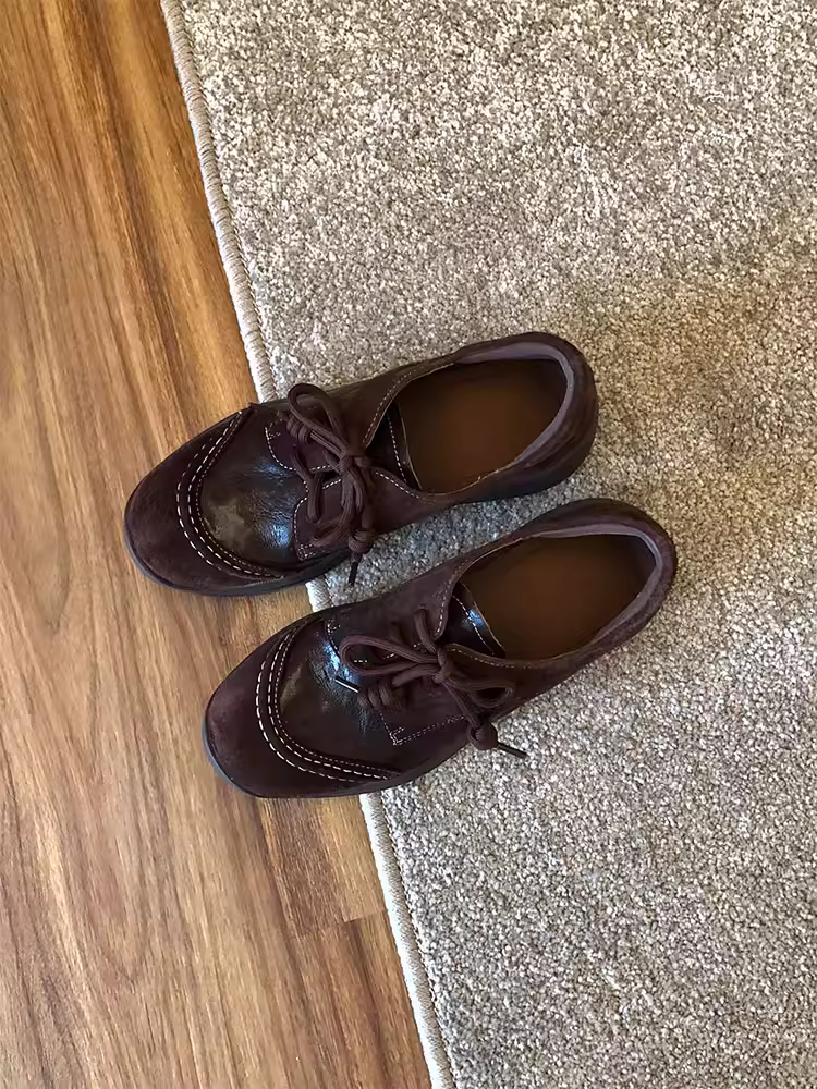 Phiên bản da cừu ~ Giày da thật cổ điển, kiểu dáng sâu, đế dày, đi làm, dành cho nữ, chất liệu da thật, phối da, kiểu dáng thoải mái, hợp thời trang