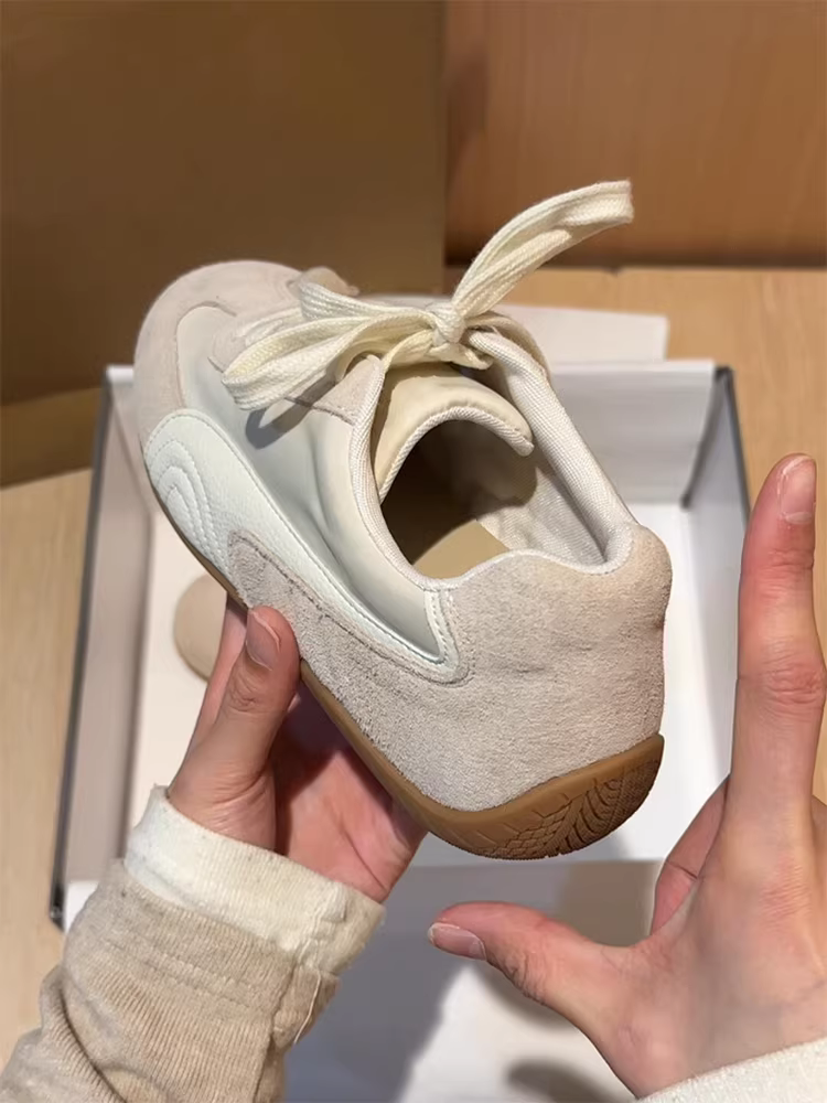 Phiên bản da cừu ~ Giày thể thao thông thường bằng da thật đa năng dành cho nữ, giày thể thao có đế mềm, thoải mái, có dây buộc, giày tập luyện đế bằng kiểu cổ điển của Đức
