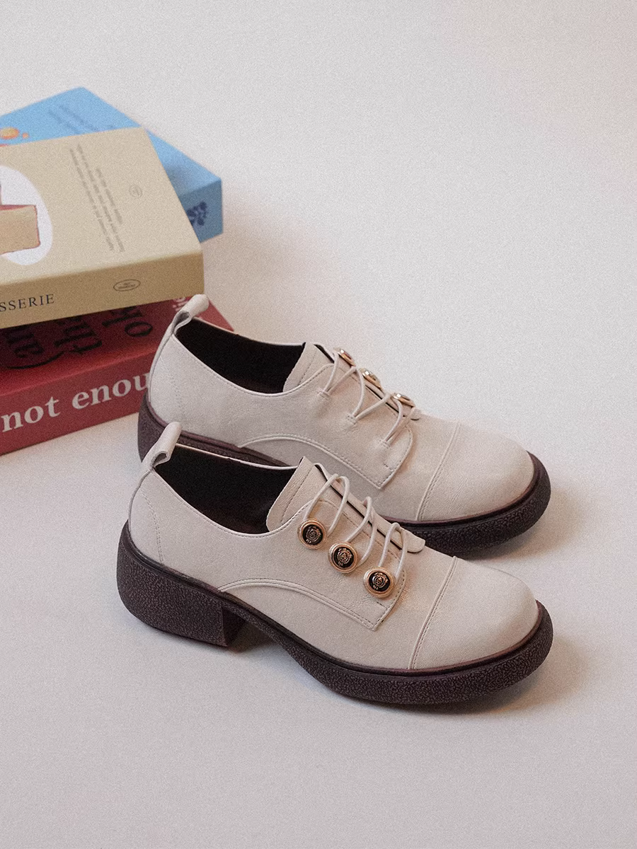 Phiên bản da cừu ~ Giày da nhỏ kiểu Anh thiết kế độc đáo dành cho nữ, mũi tròn, gót dày, đế dày, kiểu lười JK