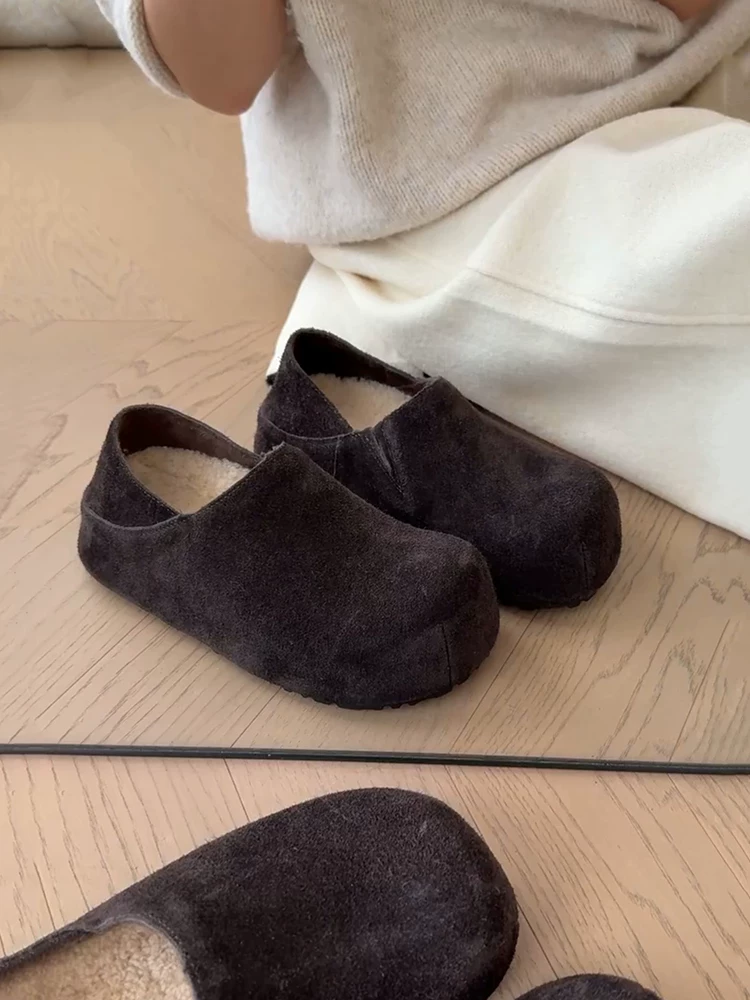 Phiên bản da cừu ~ Giày Birkenstock đế mềm bằng da mềm phong cách retro đa năng dành cho nữ, có thể mang hai chiều, kiểu dáng khoét sâu có lớp lót lông cừu, giày đế dày