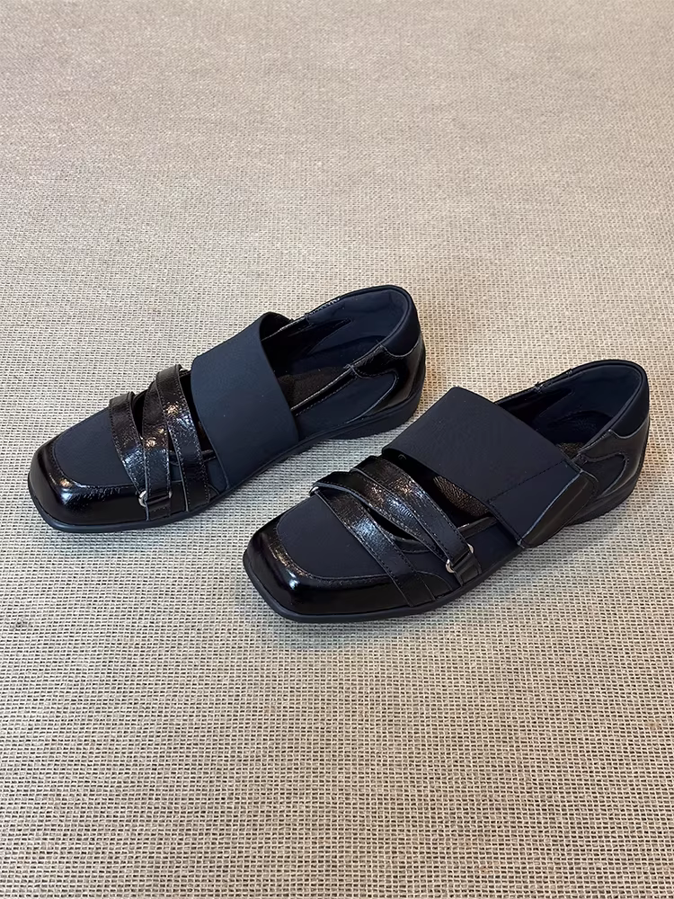 Phiên bản da cừu ~ Giày đế bằng Velcro phong cách múa ba lê kiểu Pháp dành cho nữ, giày mũi vuông bằng da thật thiết kế độc đáo kiểu Mary Jane