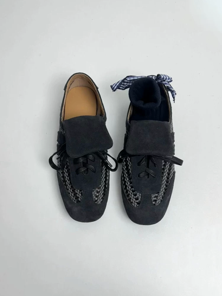 Phiên bản da cừu ~ Giày tập luyện kiểu Đức mới, kiểu retro, dệt rỗng, thoáng khí dành cho nữ, giày thể thao đa năng bằng da lộn.
