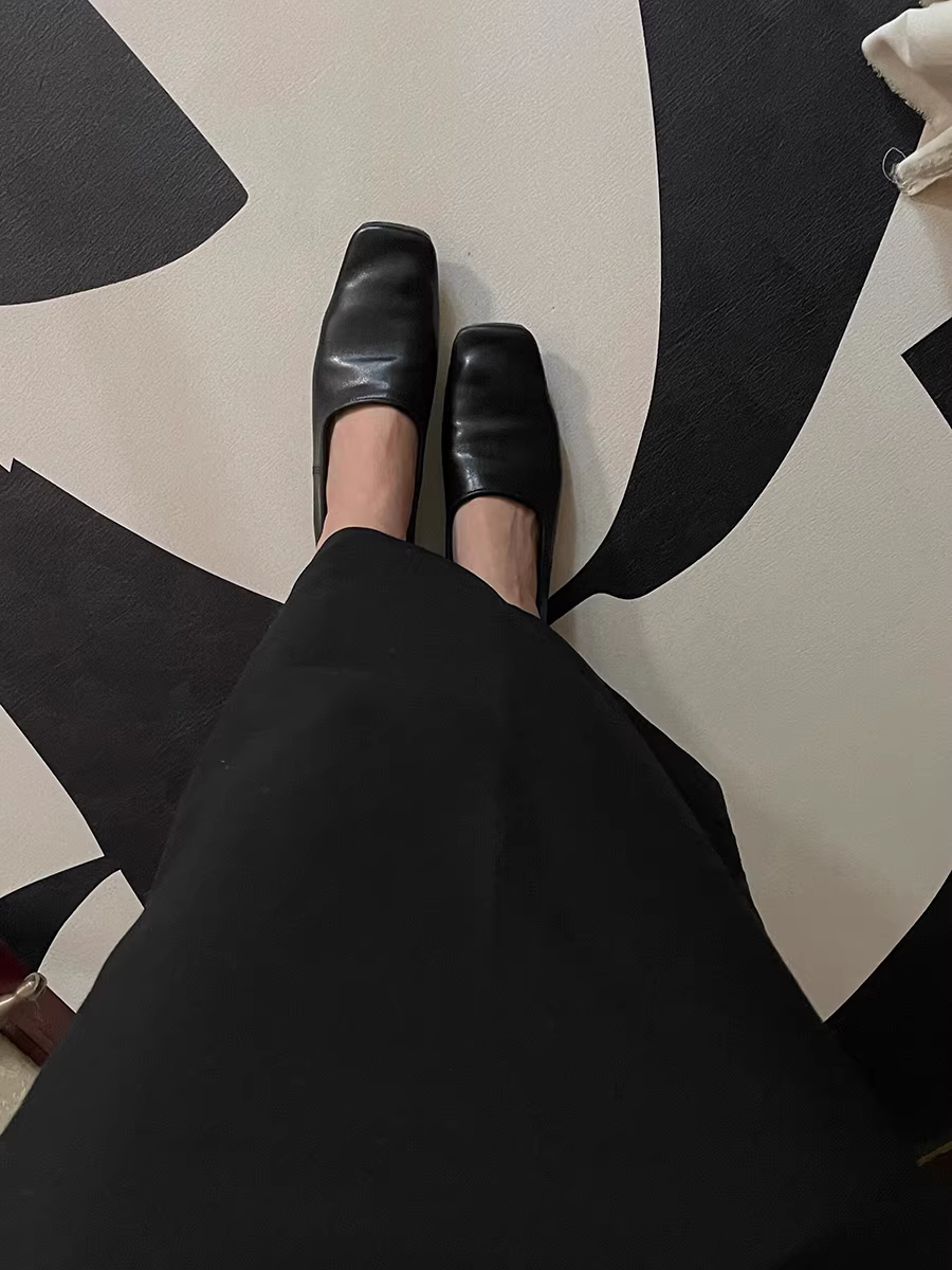 Phiên bản da cừu ~ giày lười da thật kiểu retro dành cho nữ phong cách Anh quốc giày da nhỏ mũi vuông giày đế bằng