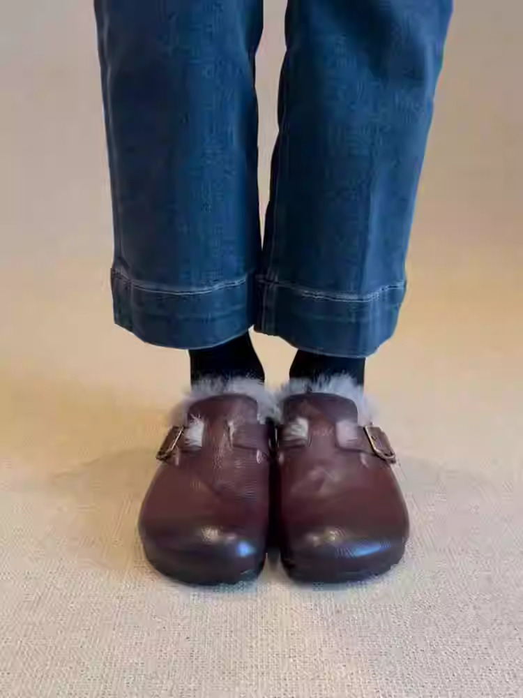 Phiên bản da cừu ~ Giày Birkenstock da thật cổ điển, đã qua xử lý làm cũ, dành cho nữ, áo khoác ngoài bằng lông thỏ, giày lông mềm mại, dễ mang, mũi kín.