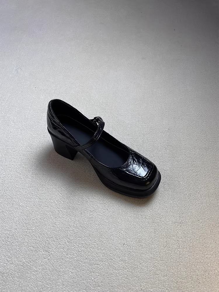 Phiên bản da cừu ~ Giày Mary Jane cao gót da thật mới dành cho nữ, mũi vuông nông mũi nhọn, giày đi làm êm ái