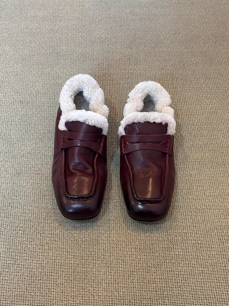 Phiên bản da bò ~ Giày lười kiểu dáng lười biếng, nhẹ, cổ điển, ấm áp dành cho nữ, thích hợp đi làm, đa năng, giày lười thời trang.