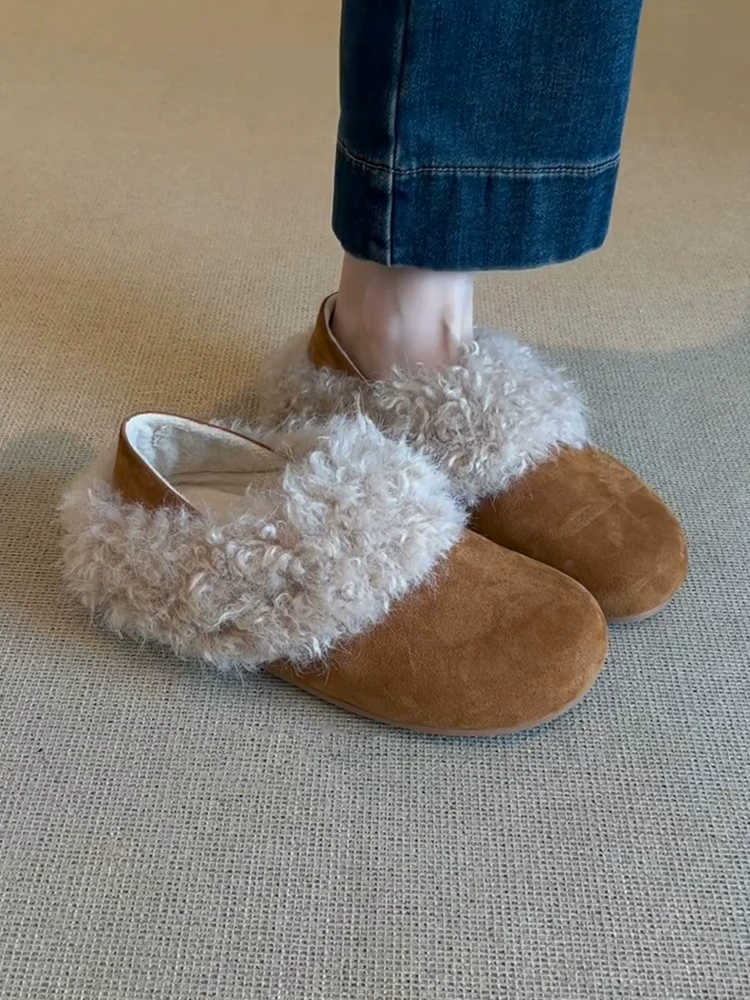 Phiên bản da cừu ~ Giày Birkenstock có thể mang hai chiều, tăng chiều cao, lót lông cừu, giữ ấm dành cho nữ, kiểu dáng thời trang thoải mái, giày lười lông mềm mại