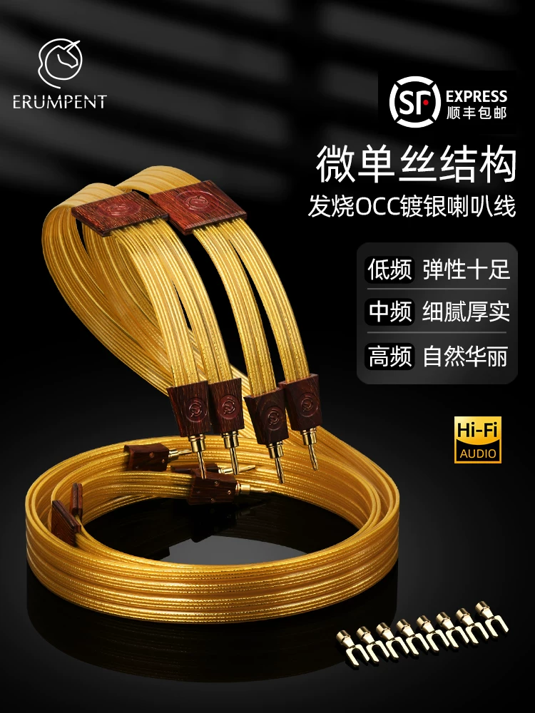 Cáp loa Duyashe của Pháp, chất lượng cao cấp dành cho người sành âm thanh, đồng đơn tinh thể mạ bạc, đầu nối chuối Y, cáp chuyên dụng cho loa