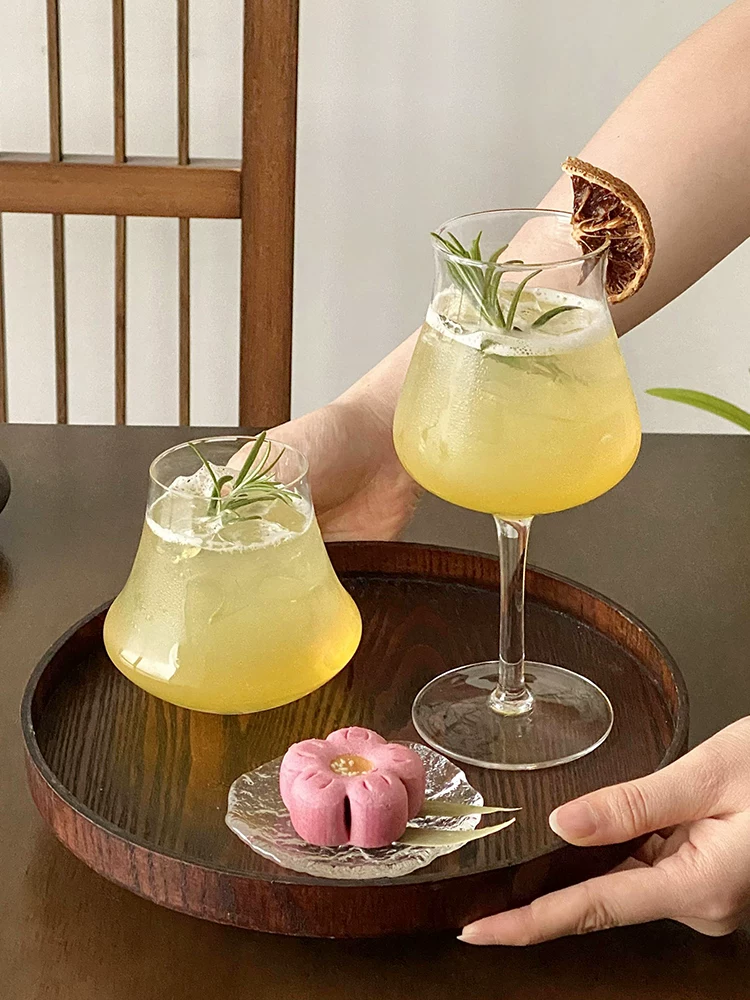 Cốc trà kiểu Trung Quốc mới, cốc thủy tinh hình hoa tulip, cốc chân cao, cốc thơm, cốc uống nước lạnh đặc biệt, cốc nước trái cây, cốc sáng tạo.