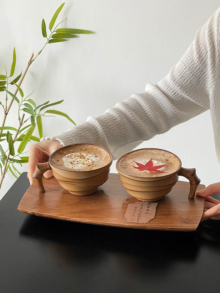Cốc cà phê cổ điển kiểu cũ, cốc tre phong cách Trung Quốc mới, cốc gốm thô mộc, cốc latte, cốc vẽ latte, cốc trà, cốc độc đáo.