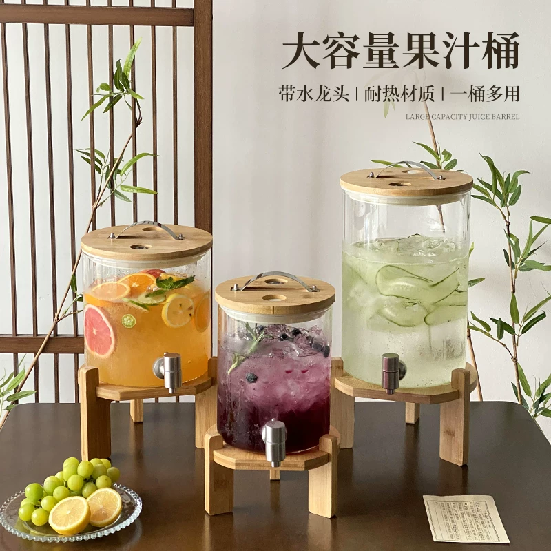 Bình đựng nước lạnh bằng thủy tinh có vòi, bình đựng đồ uống dung tích lớn dày dặn, bình đựng nước ép chịu nhiệt độ cao, bình ủ rượu, bình đựng nước lạnh.