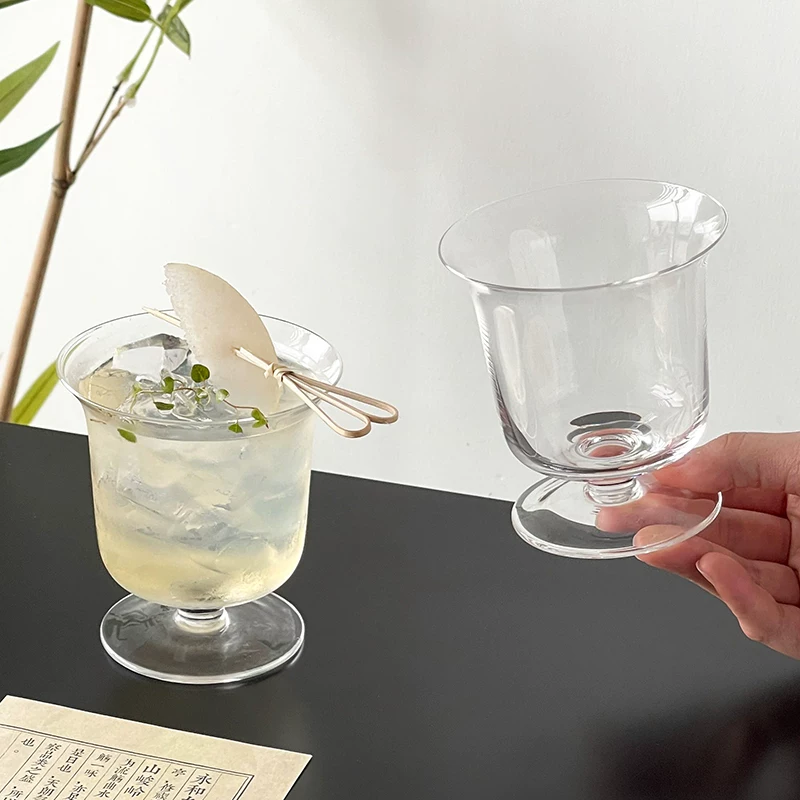 Cốc thủy tinh miệng rộng kiểu Trung Quốc dùng trong gia đình, cốc thủy tinh cao trong suốt dùng cho Americano đá, latte, cà phê, kem, trà, nước ép.