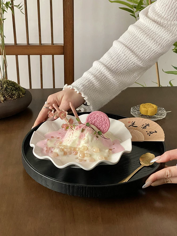 Đĩa sứ kiểu Trung Quốc, đĩa đựng trà bánh gia dụng, giỏ trái cây, giỏ tre sáng tạo, bộ khay bánh ngọt