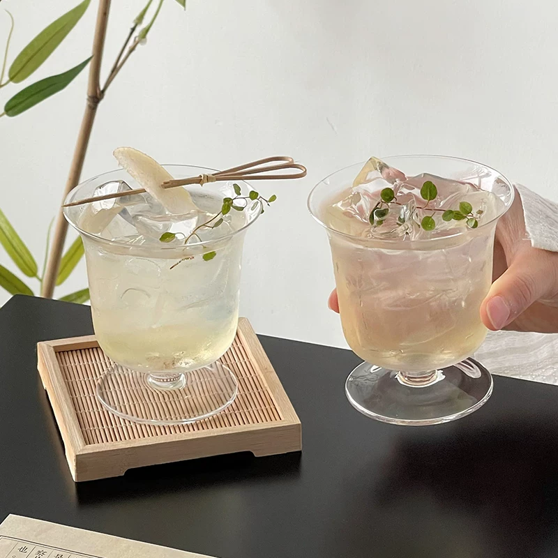 Cốc thủy tinh miệng rộng kiểu Trung Quốc dùng trong gia đình, cốc thủy tinh cao trong suốt dùng cho Americano đá, latte, cà phê, kem, trà, nước ép.