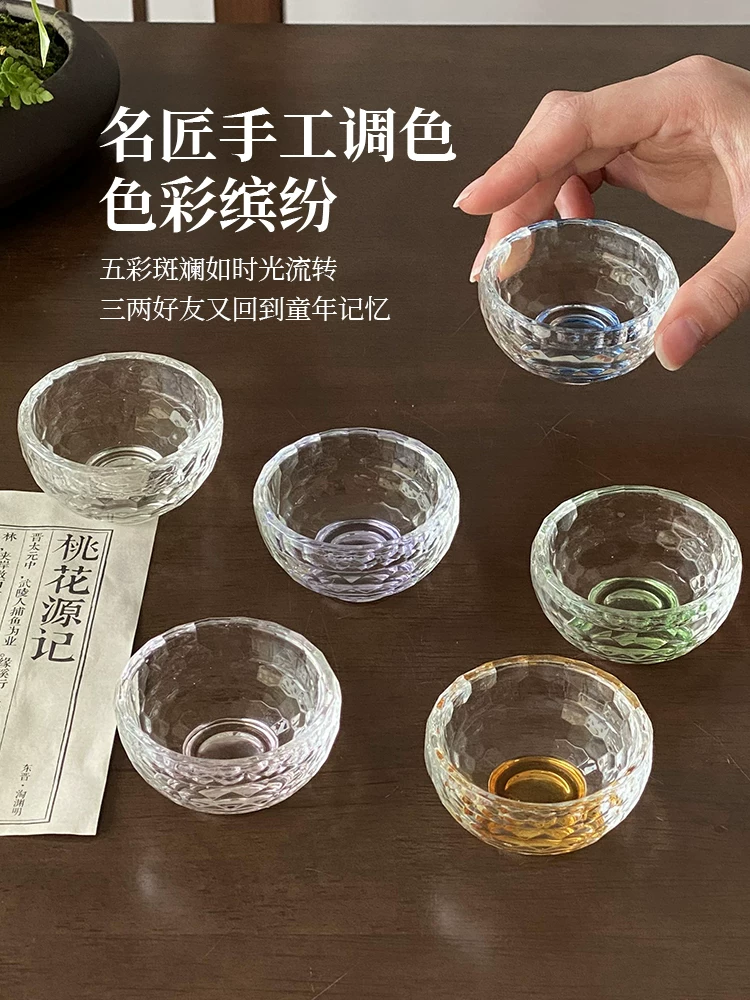 Ly thủy tinh màu kiểu Nhật Bản có vân búa, ly rượu sake nhỏ, bộ tách trà cá nhân, ly nếm thử, ly rượu sake, ly thủy tinh mini.