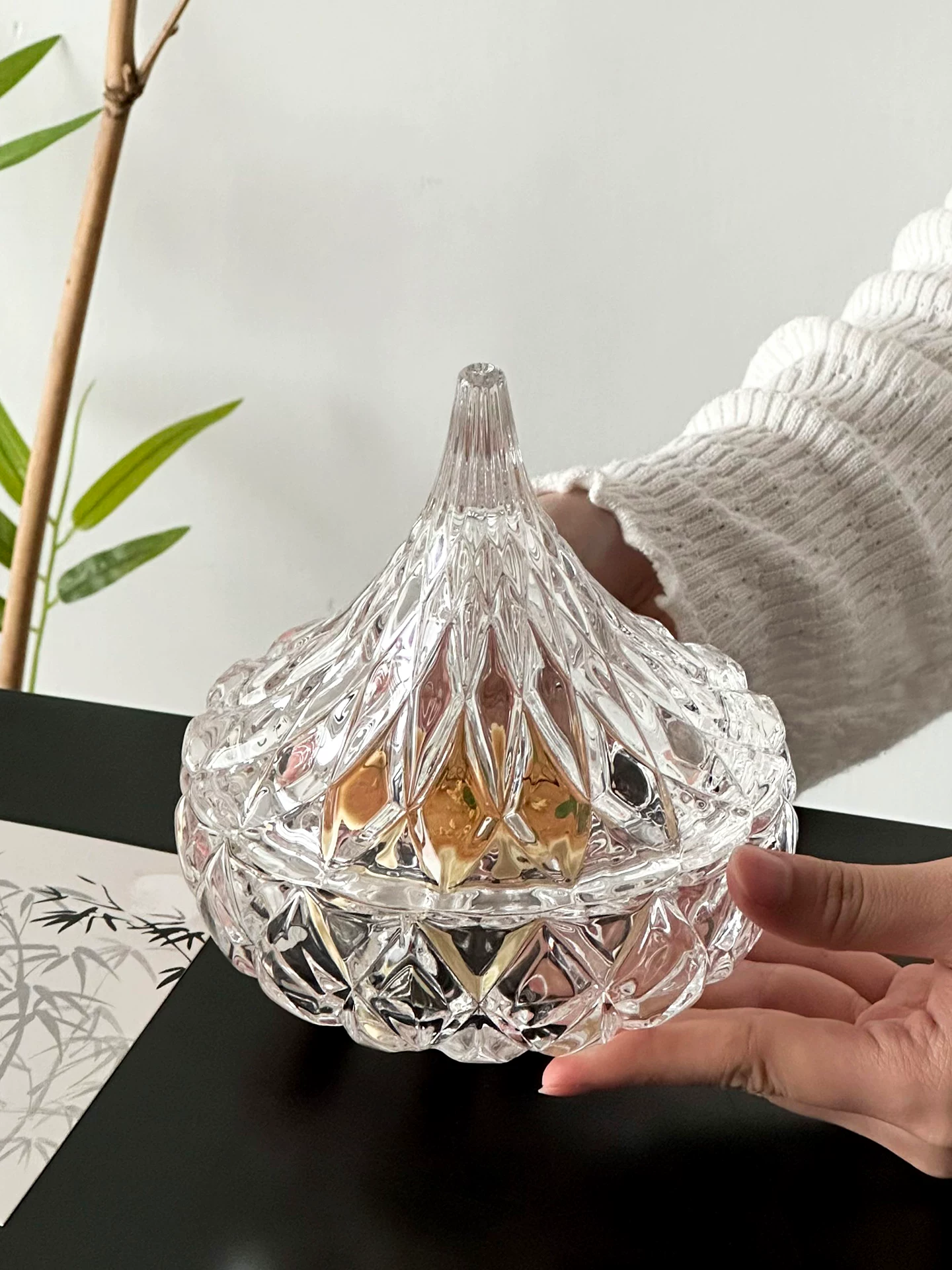 Cốc thủy tinh hình nón sáng tạo kiểu Trung Quốc có nắp, cốc tổ chim, bát thủy tinh, đĩa tráng miệng trà chiều, hộp đựng đồ thủy tinh