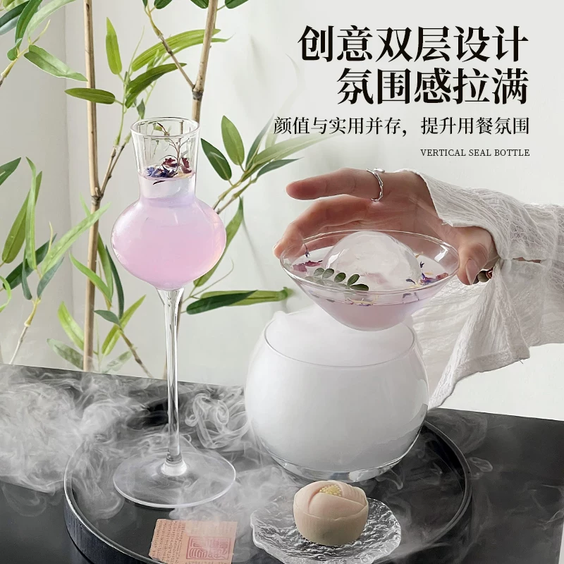 Đồ trang trí đĩa đựng rượu bằng đá khô, cốc đá khô, ly cocktail lạnh giá, ly martini sáng tạo, ly thủy tinh đặc biệt.