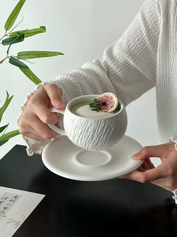 Bộ cốc và đĩa sứ họa tiết đá sáng tạo, cốc cà phê hình quả trứng, bộ đồ ăn trà chiều tinh tế, cốc nghệ thuật latte, cốc latte, cốc nước.